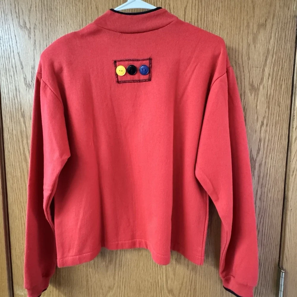 Vintage 90's Funky Red Pullover Sweater With Accent‎ Buttons Medium Art To Wear